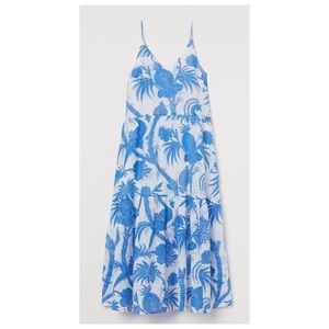 H&M Sleeveless Maxi Dress Blue White Birds Leaves